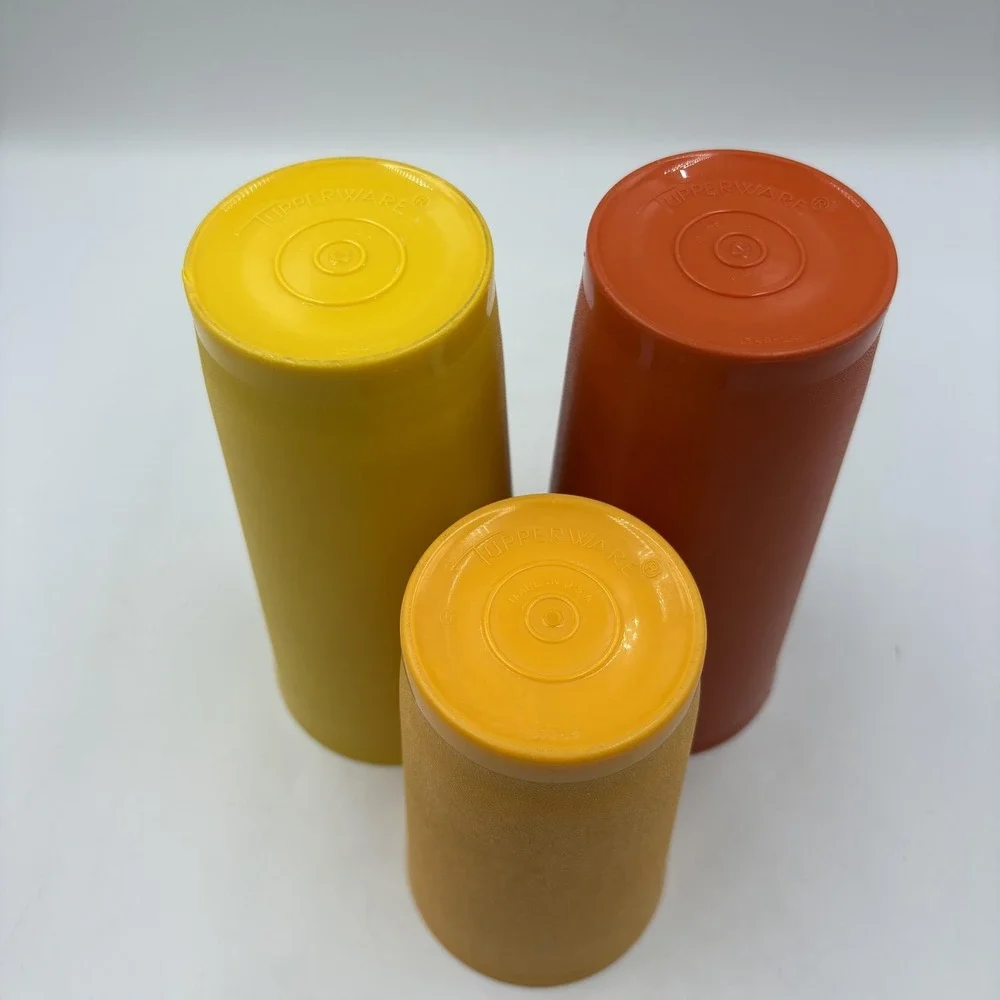 Tupperware Tumblers Set Of 3 Yellow Orange Plastic Drinking Glasses Vintage‎